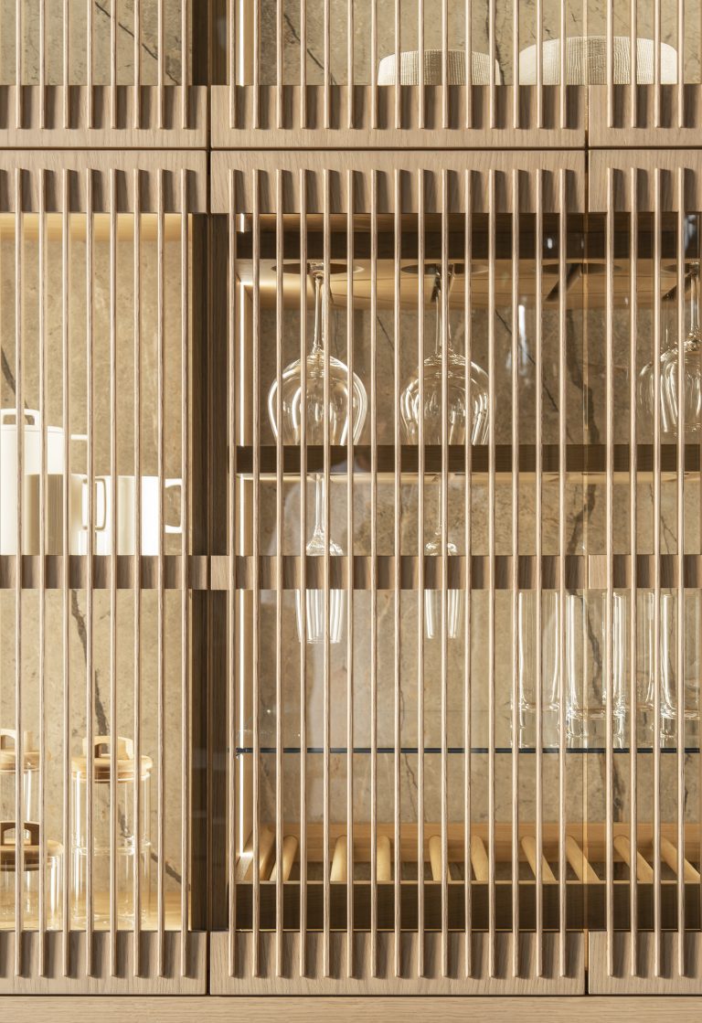 Luxury kitchen Imperial Oak, highlighting a natural wood aesthetic - oak glasss cabinets