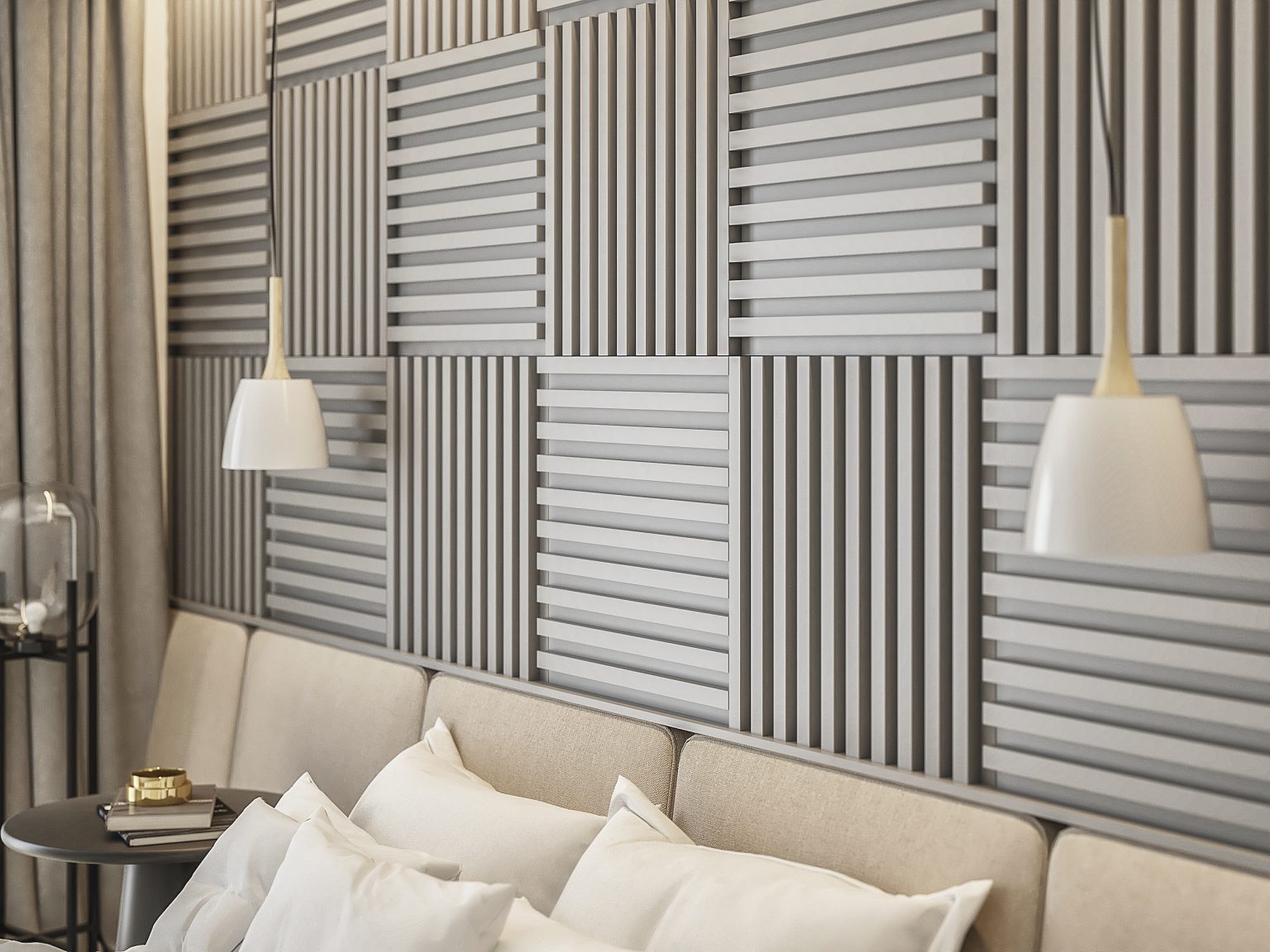 My-Space 3D decorative gypsum lamella panels, available in different textures and patterns, perfect for adding depth and elegance to your walls.